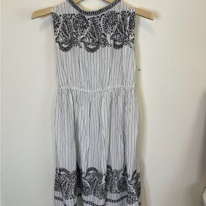 Loft Small Black/white striped sleeveless midi dress paisley embroidering